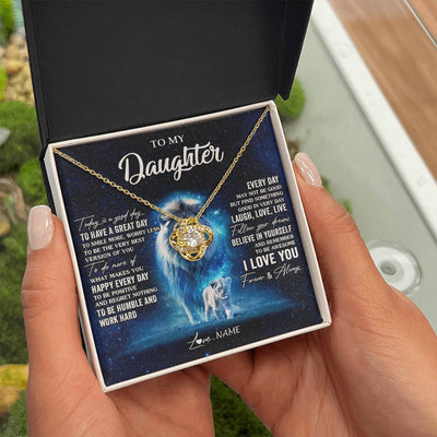 Love Knot Necklace 18K Yellow Gold Finish | 2 | Personalized To My Daughter Lion Necklace From Dad Father Today Is A Good Day Daughter Gifts Birthday Graduation Christmas Customized Gift Box Message Card | siriusteestore