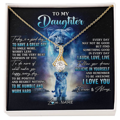 Alluring Beauty Necklace 18K Yellow Gold Finish | 1 | Personalized To My Daughter Lion Necklace From Mom Mother Every Day Laugh Love Live Daughter Birthday Graduation Christmas Customized Gift Box Message Card | siriusteestore
