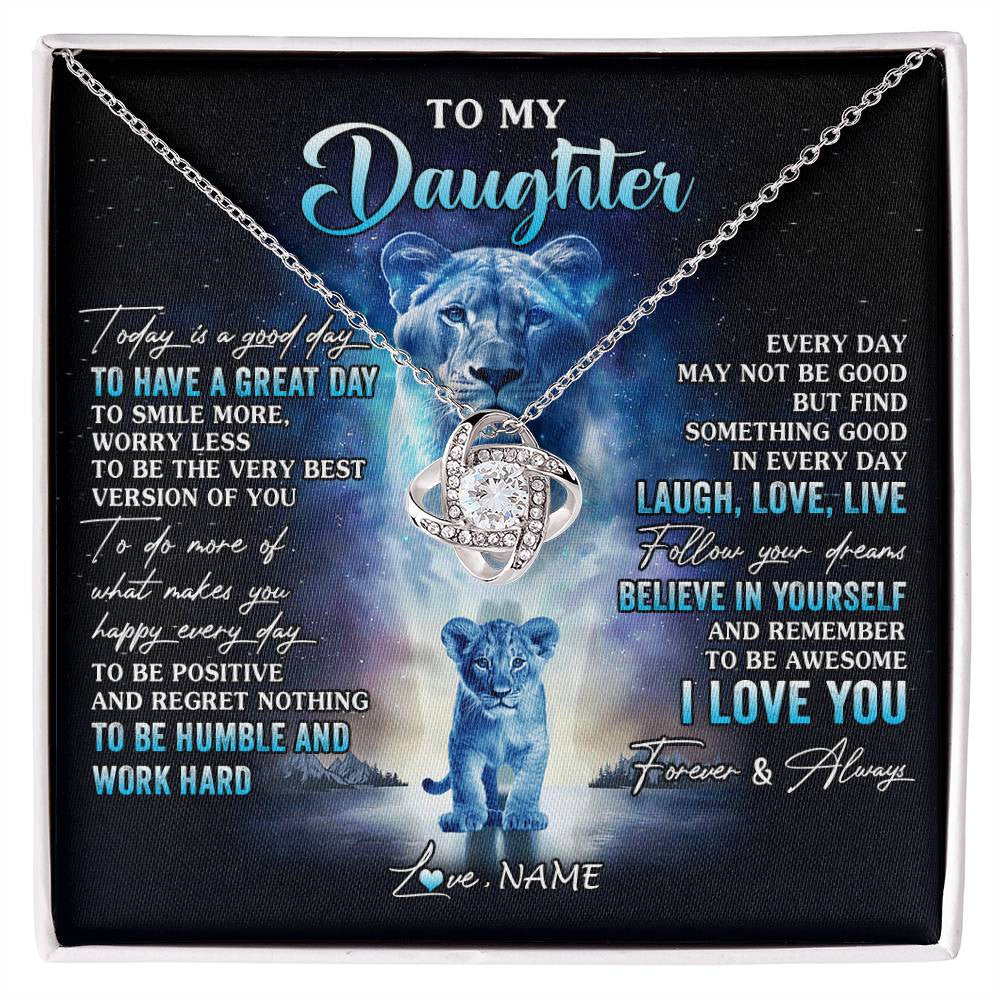 Love Knot Necklace 14K White Gold Finish | 1 | Personalized To My Daughter Lion Necklace From Mom Mother Every Day Laugh Love Live Daughter Birthday Graduation Christmas Customized Gift Box Message Card | siriusteestore