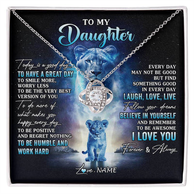Love Knot Necklace 14K White Gold Finish | 1 | Personalized To My Daughter Lion Necklace From Mom Mother Every Day Laugh Love Live Daughter Birthday Graduation Christmas Customized Gift Box Message Card | siriusteestore