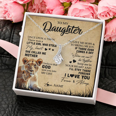 Alluring Beauty Necklace | Personalized To My Daughter Lion Necklace From Mom Mother I'll Stay There Forever Daughter Birthday Graduation Christmas Customized Gift Box Message Card | siriusteestore