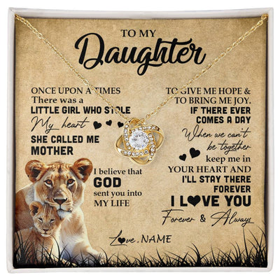 Love Knot Necklace 18K Yellow Gold Finish | Personalized To My Daughter Lion Necklace From Mom Mother I'll Stay There Forever Daughter Birthday Graduation Christmas Customized Gift Box Message Card | siriusteestore