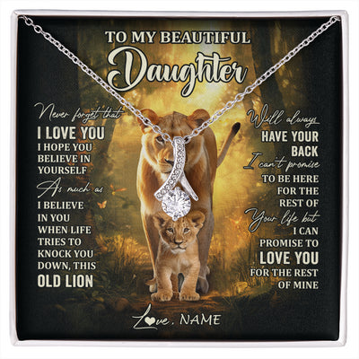 Alluring Beauty Necklace 14K White Gold Finish | 1 | Personalized To My Daughter Lion Necklace From Mom Mother Never Forget That I Love You Daughter Birthday Graduation Christmas Customized Gift Box Message Card | siriusteestore
