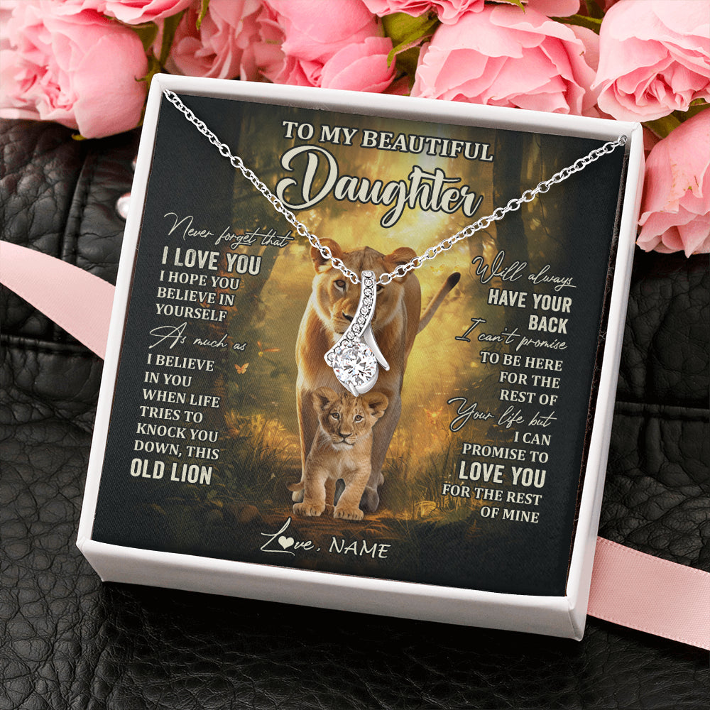 Alluring Beauty Necklace 14K White Gold Finish | 2 | Personalized To My Daughter Lion Necklace From Mom Mother Never Forget That I Love You Daughter Birthday Graduation Christmas Customized Gift Box Message Card | siriusteestore