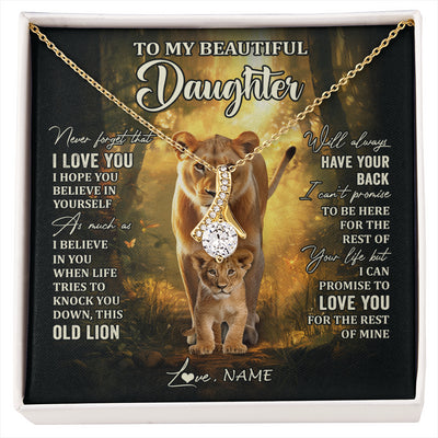 Alluring Beauty Necklace 18K Yellow Gold Finish | 1 | Personalized To My Daughter Lion Necklace From Mom Mother Never Forget That I Love You Daughter Birthday Graduation Christmas Customized Gift Box Message Card | siriusteestore