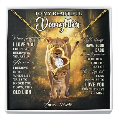 Forever Love Necklace 18K Yellow Gold Finish | 1 | Personalized To My Daughter Lion Necklace From Mom Mother Never Forget That I Love You Daughter Birthday Graduation Christmas Customized Gift Box Message Card | siriusteestore