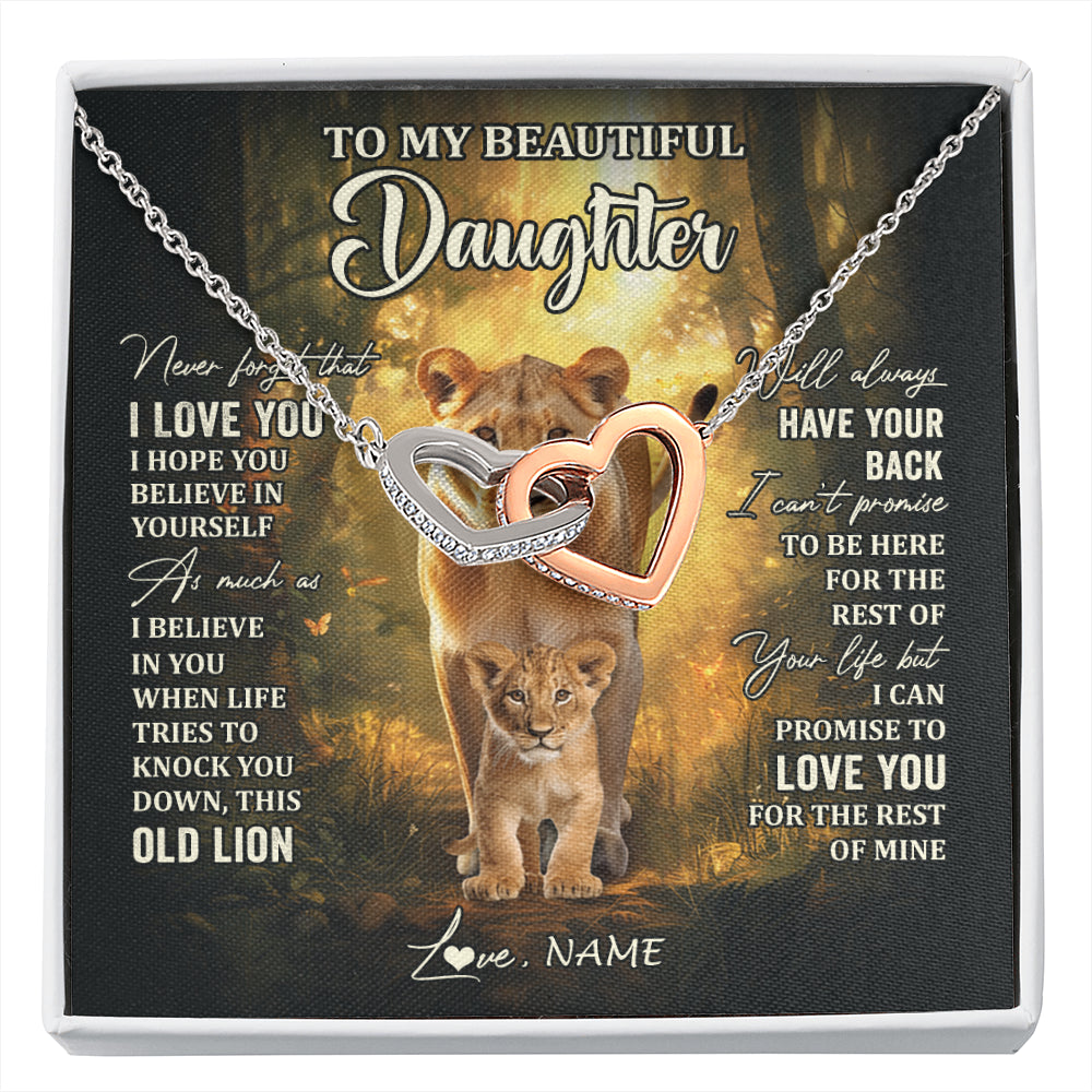 Interlocking Hearts Necklace Stainless Steel & Rose Gold Finish | 1 | Personalized To My Daughter Lion Necklace From Mom Mother Never Forget That I Love You Daughter Birthday Graduation Christmas Customized Gift Box Message Card | siriusteestore
