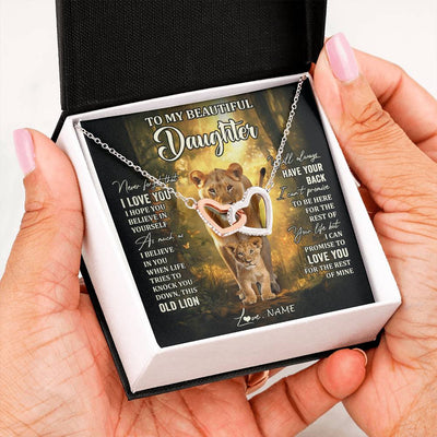 Interlocking Hearts Necklace Stainless Steel & Rose Gold Finish | 2 | Personalized To My Daughter Lion Necklace From Mom Mother Never Forget That I Love You Daughter Birthday Graduation Christmas Customized Gift Box Message Card | siriusteestore