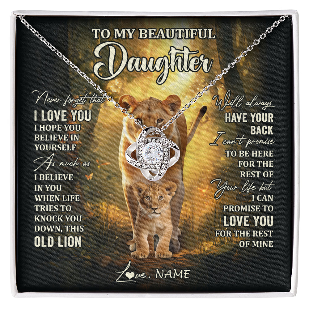 Love Knot Necklace 14K White Gold Finish | 1 | Personalized To My Daughter Lion Necklace From Mom Mother Never Forget That I Love You Daughter Birthday Graduation Christmas Customized Gift Box Message Card | siriusteestore