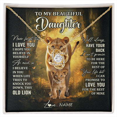 Love Knot Necklace 18K Yellow Gold Finish | 1 | Personalized To My Daughter Lion Necklace From Mom Mother Never Forget That I Love You Daughter Birthday Graduation Christmas Customized Gift Box Message Card | siriusteestore