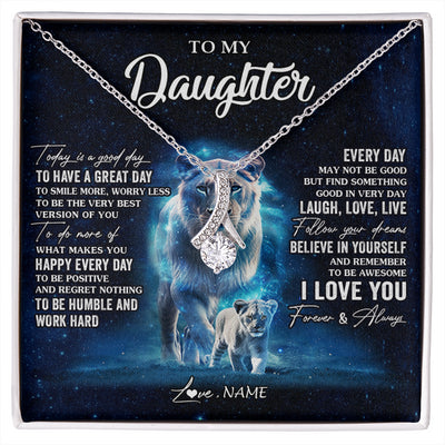 Alluring Beauty Necklace 14K White Gold Finish | 1 | Personalized To My Daughter Lion Necklace From Mom Mother Today Is A Good Day Daughter Gifts Birthday Graduation Christmas Customized Gift Box Message Card | siriusteestore