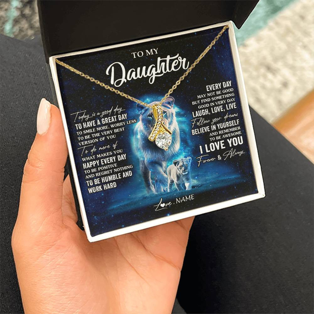 Alluring Beauty Necklace 18K Yellow Gold Finish | 2 | Personalized To My Daughter Lion Necklace From Mom Mother Today Is A Good Day Daughter Gifts Birthday Graduation Christmas Customized Gift Box Message Card | siriusteestore