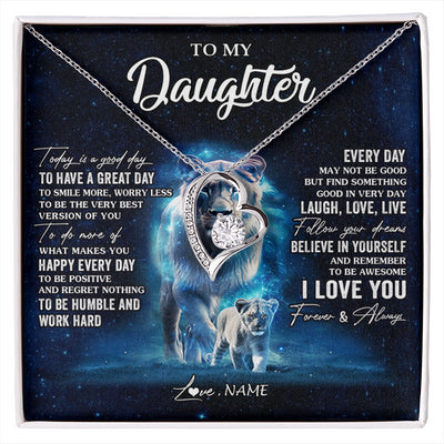 Forever Love Necklace 14K White Gold Finish | 1 | Personalized To My Daughter Lion Necklace From Mom Mother Today Is A Good Day Daughter Gifts Birthday Graduation Christmas Customized Gift Box Message Card | siriusteestore