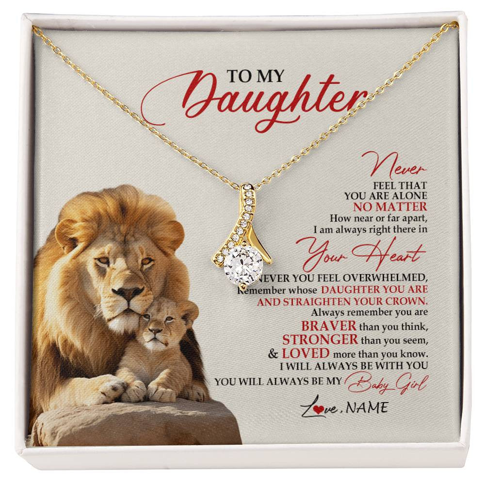 Alluring Beauty Necklace 18K Yellow Gold Finish | 1 | Personalized To My Daughter Necklace From Dad Daddy Father Never Feel You Are Alone Lion Daughter Birthday Graduation Christmas Customized Message Card | siriusteestore