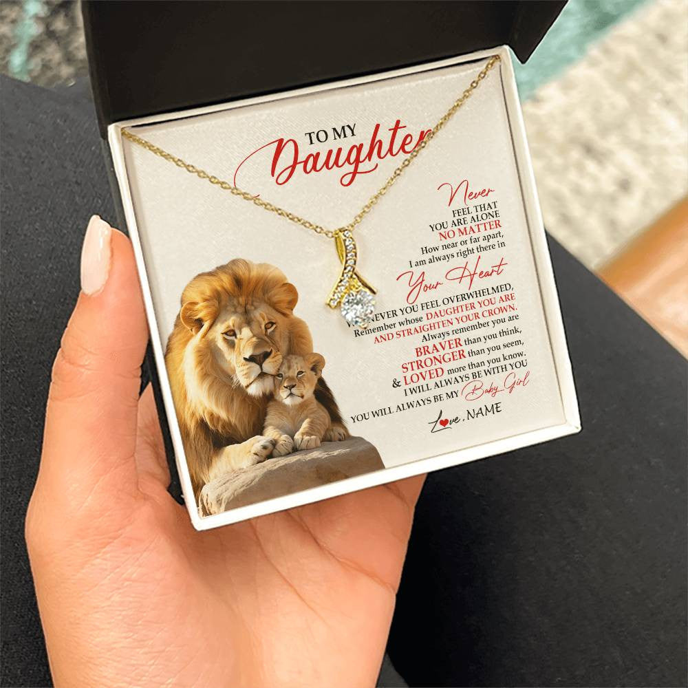 Alluring Beauty Necklace 18K Yellow Gold Finish | 2 | Personalized To My Daughter Necklace From Dad Daddy Father Never Feel You Are Alone Lion Daughter Birthday Graduation Christmas Customized Message Card | siriusteestore