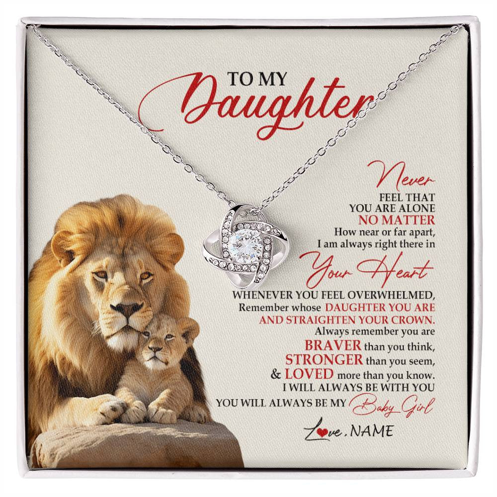 Love Knot Necklace 14K White Gold Finish | 1 | Personalized To My Daughter Necklace From Dad Daddy Father Never Feel You Are Alone Lion Daughter Birthday Graduation Christmas Customized Message Card | siriusteestore