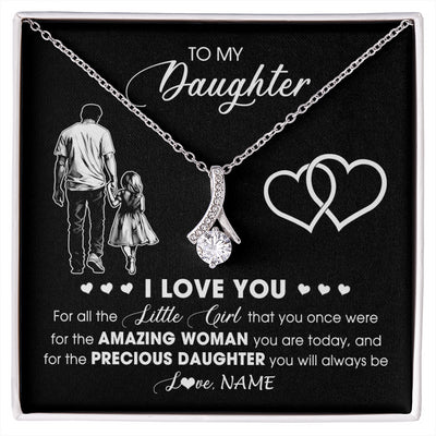 Alluring Beauty Necklace 14K White Gold Finish | 1 | Personalized To My Daughter Necklace From Dad Father I Love You Little Girl Daughter Birthday Graduation Christmas Jewelry Customized Gift Box Message Card | siriusteestore
