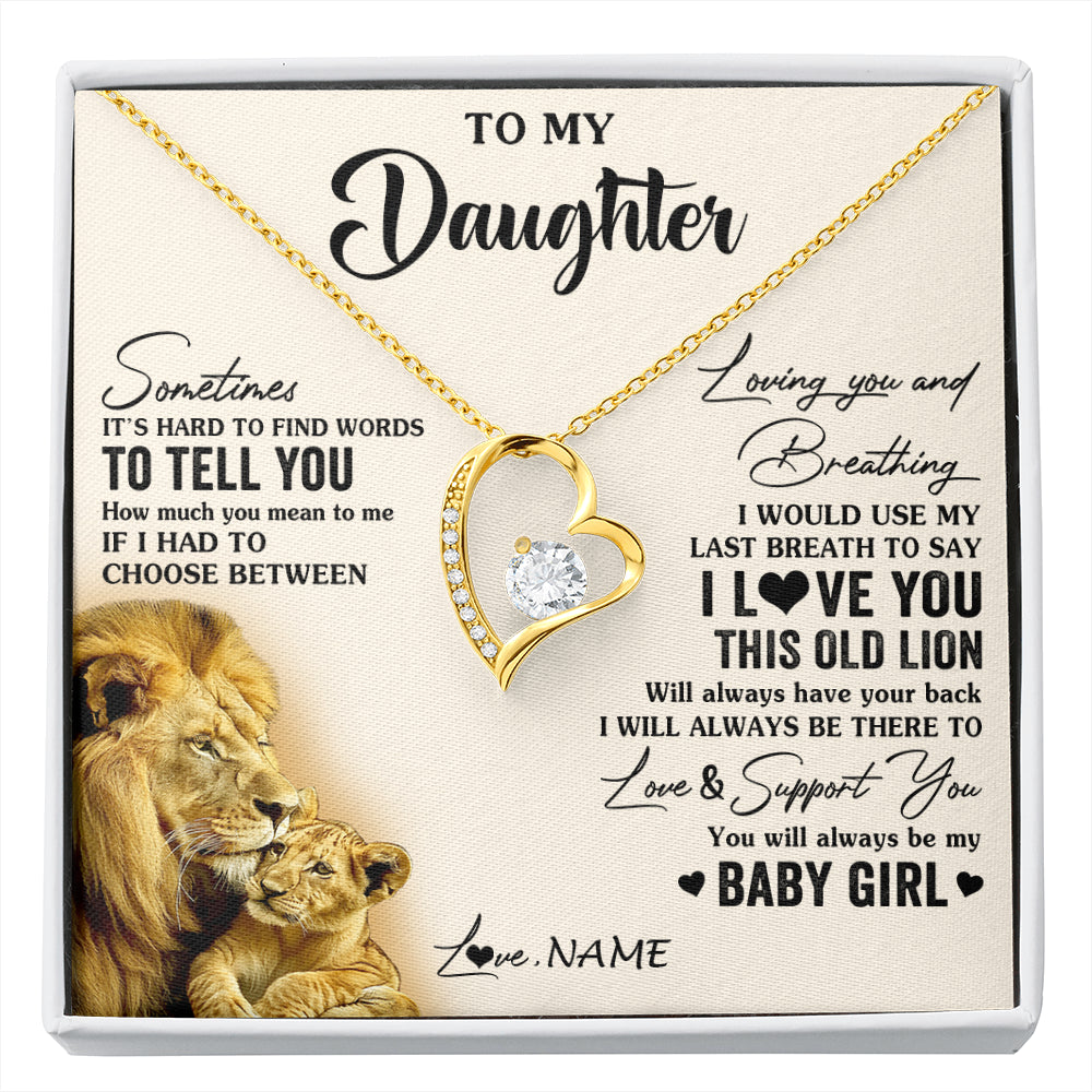 Forever Love Necklace 18K Yellow Gold Finish | 1 | Personalized To My Daughter Necklace From Dad Father I Love You This Old Lion Daughter Birthday Graduation Christmas Jewelry Customized Gift Box Message Card | siriusteestore
