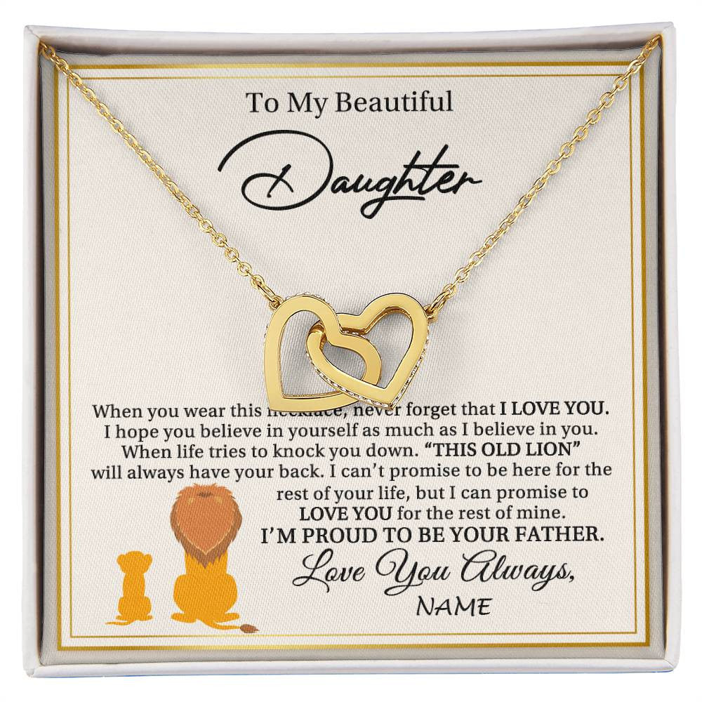 Interlocking Hearts Necklace 18K Yellow Gold Finish | 1 | Personalized To My Daughter Necklace From Dad Father I'M Proud To Be Your Father Lion Daughter Birthday Graduation Christmas Customized Gift Box Message Card | siriusteestore