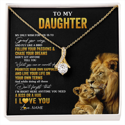 Alluring Beauty Necklace 18K Yellow Gold Finish | 1 | Personalized To My Daughter Necklace From Dad Father Lion My Only Wish For You Daughter Birthday Graduation Christmas Customized Gift Box Message Card | siriusteestore