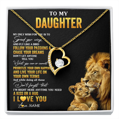 Forever Love Necklace 18K Yellow Gold Finish | 1 | Personalized To My Daughter Necklace From Dad Father Lion My Only Wish For You Daughter Birthday Graduation Christmas Customized Gift Box Message Card | siriusteestore