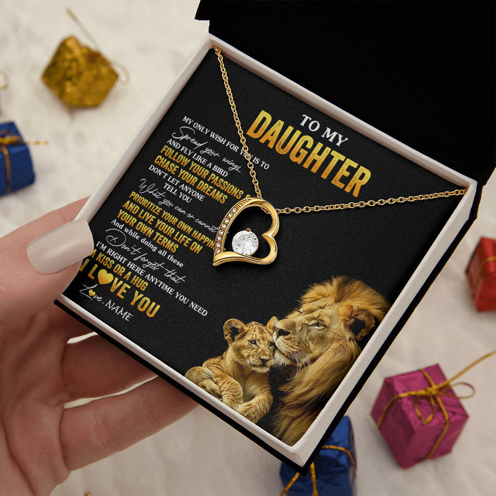 Forever Love Necklace 18K Yellow Gold Finish | 2 | Personalized To My Daughter Necklace From Dad Father Lion My Only Wish For You Daughter Birthday Graduation Christmas Customized Gift Box Message Card | siriusteestore