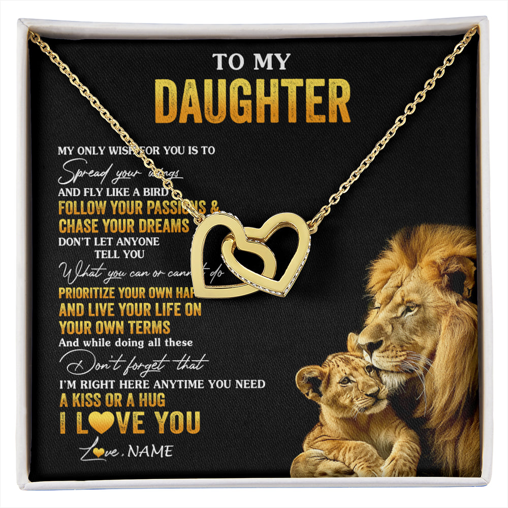 Interlocking Hearts Necklace 18K Yellow Gold Finish | 1 | Personalized To My Daughter Necklace From Dad Father Lion My Only Wish For You Daughter Birthday Graduation Christmas Customized Gift Box Message Card | siriusteestore