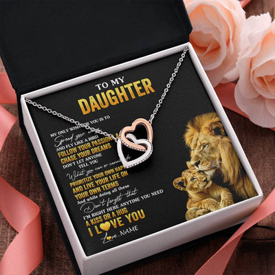 Interlocking Hearts Necklace Stainless Steel & Rose Gold Finish | 2 | Personalized To My Daughter Necklace From Dad Father Lion My Only Wish For You Daughter Birthday Graduation Christmas Customized Gift Box Message Card | siriusteestore