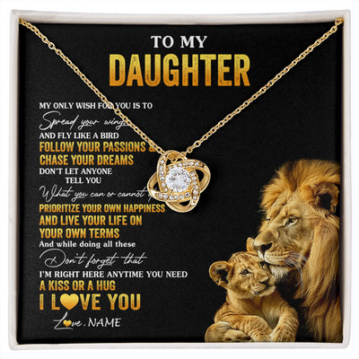 Love Knot Necklace 18K Yellow Gold Finish | 1 | Personalized To My Daughter Necklace From Dad Father Lion My Only Wish For You Daughter Birthday Graduation Christmas Customized Gift Box Message Card | siriusteestore