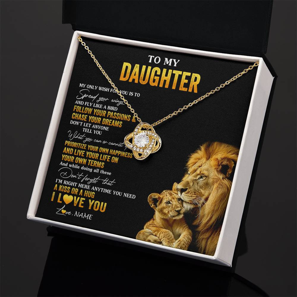 Love Knot Necklace 18K Yellow Gold Finish | 2 | Personalized To My Daughter Necklace From Dad Father Lion My Only Wish For You Daughter Birthday Graduation Christmas Customized Gift Box Message Card | siriusteestore