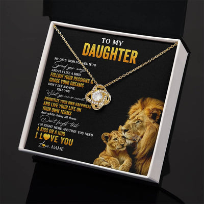 Love Knot Necklace 18K Yellow Gold Finish | 2 | Personalized To My Daughter Necklace From Dad Father Lion My Only Wish For You Daughter Birthday Graduation Christmas Customized Gift Box Message Card | siriusteestore