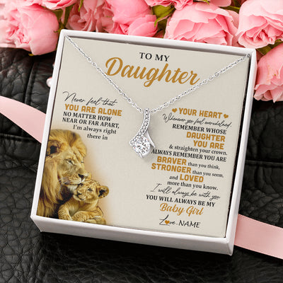 Alluring Beauty Necklace 14K White Gold Finish | 2 | Personalized To My Daughter Necklace From Dad Father Lion Never Feel That You Are Alone Great Daughter Birthday Christmas Customized Gift Box Message Card | siriusteestore