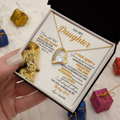 Forever Love Necklace 18K Yellow Gold Finish | 2 | Personalized To My Daughter Necklace From Dad Father Lion Never Feel That You Are Alone Great Daughter Birthday Christmas Customized Gift Box Message Card | siriusteestore