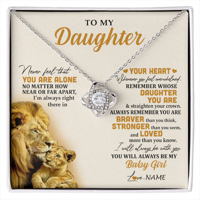 Love Knot Necklace 14K White Gold Finish | 1 | Personalized To My Daughter Necklace From Dad Father Lion Never Feel That You Are Alone Great Daughter Birthday Christmas Customized Gift Box Message Card | siriusteestore