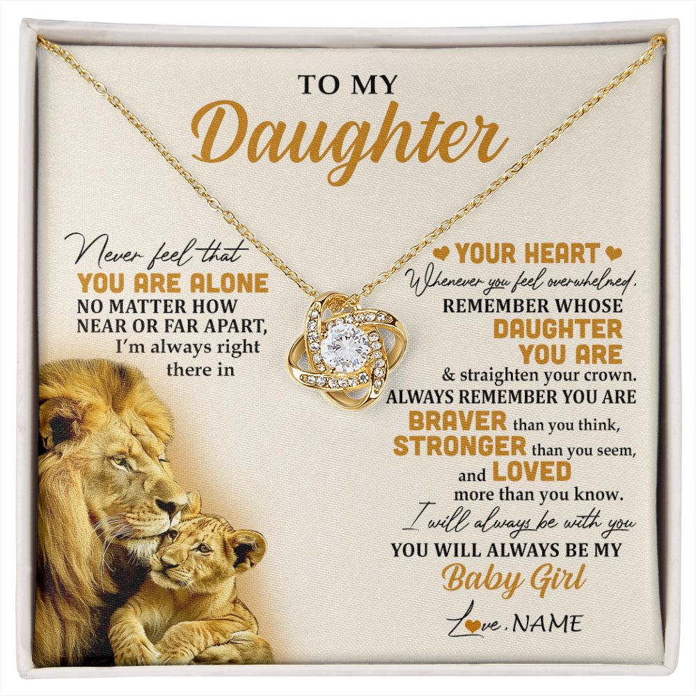 Love Knot Necklace 18K Yellow Gold Finish | 1 | Personalized To My Daughter Necklace From Dad Father Lion Never Feel That You Are Alone Great Daughter Birthday Christmas Customized Gift Box Message Card | siriusteestore