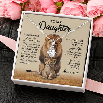 Alluring Beauty Necklace 14K White Gold Finish | 2 | Personalized To My Daughter Necklace From Dad Father Lion Never Forget That I Love You Daughter Jewelry Birthday Graduation Christmas Customized Message Card | siriusteestore