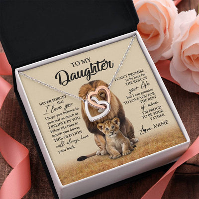 Interlocking Hearts Necklace Stainless Steel & Rose Gold Finish | 2 | Personalized To My Daughter Necklace From Dad Father Lion Never Forget That I Love You Daughter Jewelry Birthday Graduation Christmas Customized Message Card | siriusteestore