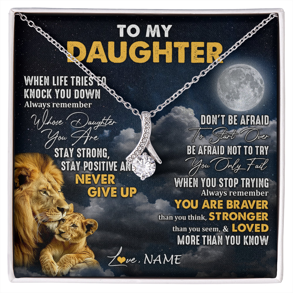 Alluring Beauty Necklace 14K White Gold Finish | 1 | Personalized To My Daughter Necklace From Dad Father Lion Never Give Up Daughter Birthday Graduation Jewelry Christmas Customized Gift Box Message Card | siriusteestore