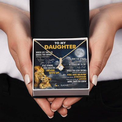 Alluring Beauty Necklace 18K Yellow Gold Finish | 2 | Personalized To My Daughter Necklace From Dad Father Lion Never Give Up Daughter Birthday Graduation Jewelry Christmas Customized Gift Box Message Card | siriusteestore