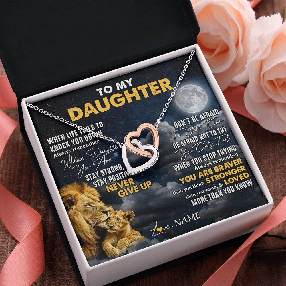 Interlocking Hearts Necklace Stainless Steel & Rose Gold Finish | 2 | Personalized To My Daughter Necklace From Dad Father Lion Never Give Up Daughter Birthday Graduation Jewelry Christmas Customized Gift Box Message Card | siriusteestore