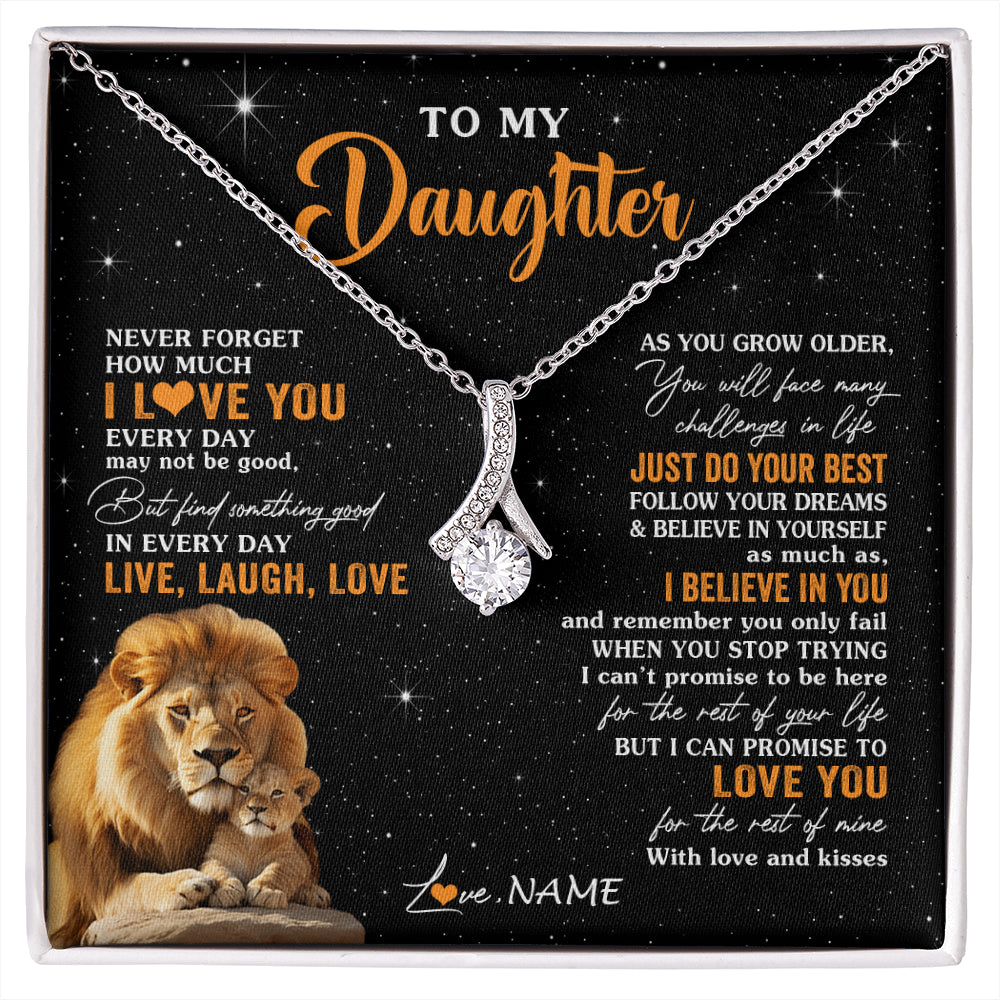 Alluring Beauty Necklace 14K White Gold Finish | 1 | Personalized To My Daughter Necklace From Dad Father Live Laugh Love Lion Daughter Birthday Positive Graduation Christmas Customized Gift Box Message Card | siriusteestore