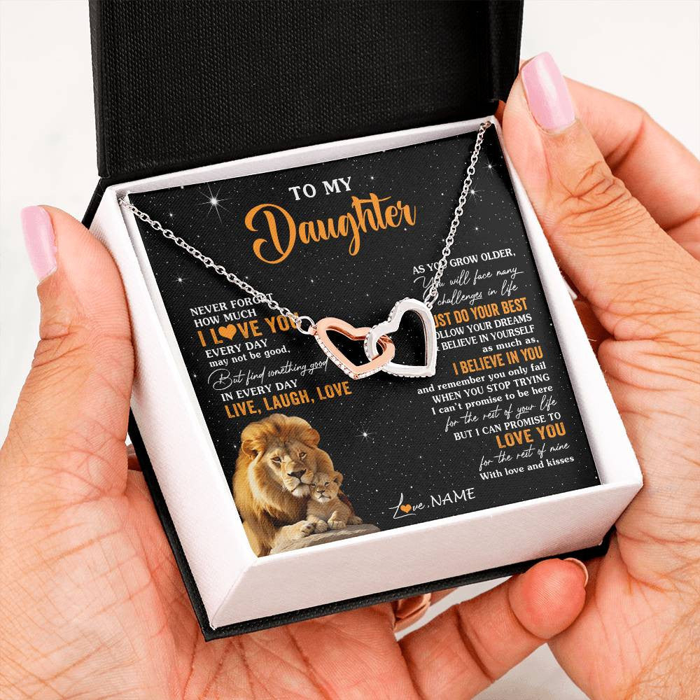 Interlocking Hearts Necklace Stainless Steel & Rose Gold Finish | 2 | Personalized To My Daughter Necklace From Dad Father Live Laugh Love Lion Daughter Birthday Positive Graduation Christmas Customized Gift Box Message Card | siriusteestore