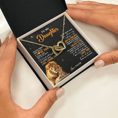 Interlocking Hearts Necklace 18K Yellow Gold Finish | 2 | Personalized To My Daughter Necklace From Dad Father Live Laugh Love Lion Daughter Birthday Positive Graduation Christmas Customized Gift Box Message Card | siriusteestore