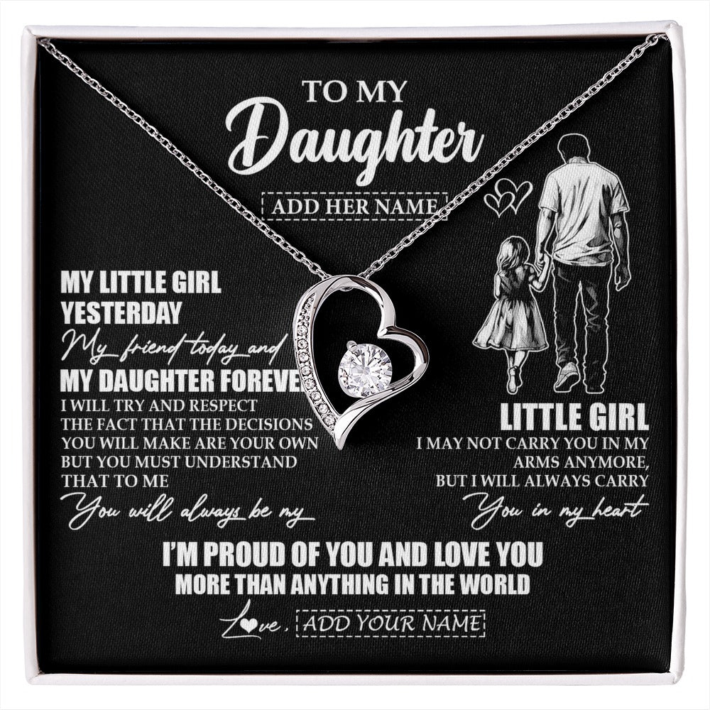 Forever Love Necklace 14K White Gold Finish | 1 | Personalized To My Daughter Necklace From Dad Father My Girl My Friend Proud And Love Daughter Birthday Graduation Christmas Custom Gift Box Message Card | https://siriusteestore.