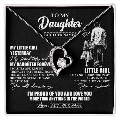 Forever Love Necklace 14K White Gold Finish | 1 | Personalized To My Daughter Necklace From Dad Father My Girl My Friend Proud And Love Daughter Birthday Graduation Christmas Custom Gift Box Message Card | https://siriusteestore.