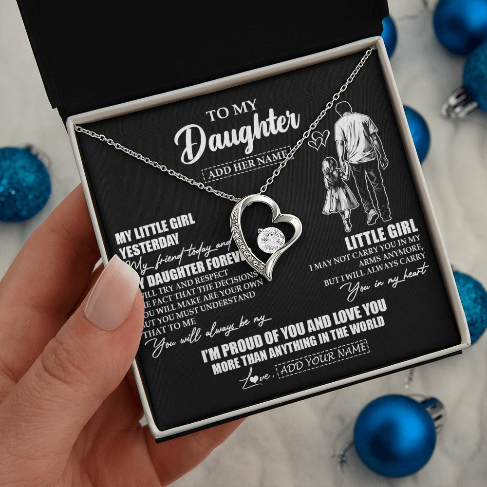 Forever Love Necklace 14K White Gold Finish | 2 | Personalized To My Daughter Necklace From Dad Father My Girl My Friend Proud And Love Daughter Birthday Graduation Christmas Custom Gift Box Message Card | https://siriusteestore.