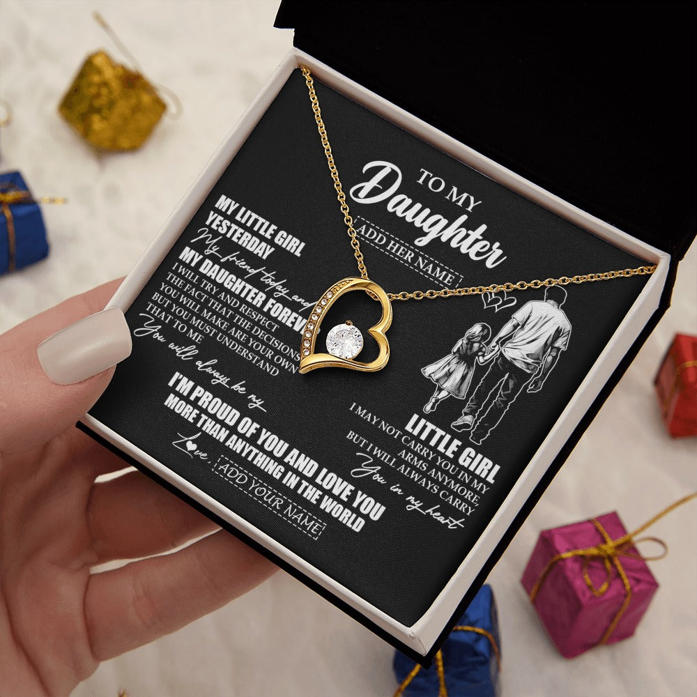 Forever Love Necklace 18K Yellow Gold Finish | 2 | Personalized To My Daughter Necklace From Dad Father My Girl My Friend Proud And Love Daughter Birthday Graduation Christmas Custom Gift Box Message Card | https://siriusteestore.