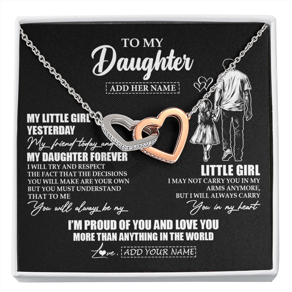 Interlocking Hearts Necklace Stainless Steel & Rose Gold Finish | 1 | Personalized To My Daughter Necklace From Dad Father My Girl My Friend Proud And Love Daughter Birthday Graduation Christmas Custom Gift Box Message Card | https://siriusteestore.