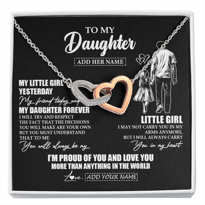 Interlocking Hearts Necklace Stainless Steel & Rose Gold Finish | 1 | Personalized To My Daughter Necklace From Dad Father My Girl My Friend Proud And Love Daughter Birthday Graduation Christmas Custom Gift Box Message Card | https://siriusteestore.