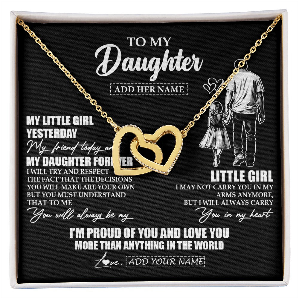 Interlocking Hearts Necklace 18K Yellow Gold Finish | 1 | Personalized To My Daughter Necklace From Dad Father My Girl My Friend Proud And Love Daughter Birthday Graduation Christmas Custom Gift Box Message Card | https://siriusteestore.